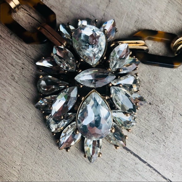 Vintage Tortoiseshell Large Link Necklace w/ faux Diamonds, Preppy Y2K, Wedding - Picture 4 of 8